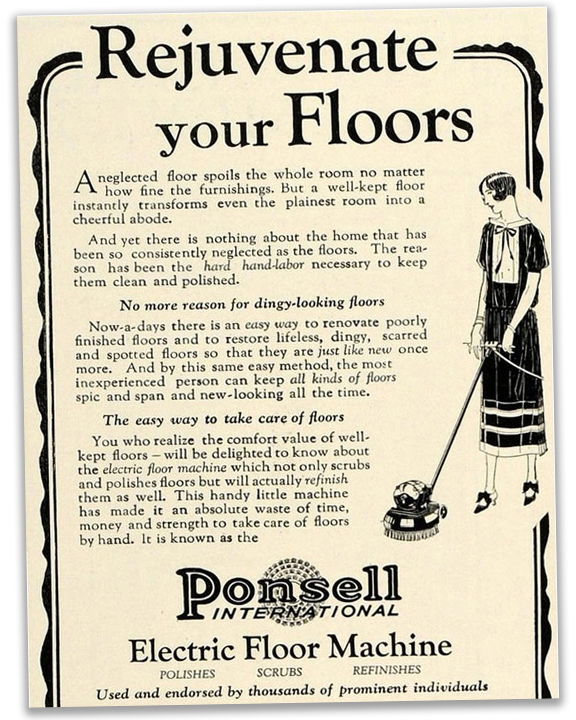 1920s Ponsell International electric floor machine ad.